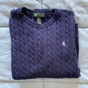 XS Ralph Lauren Navy Cable-Knit Crewneck Sweater, 100% Cotton